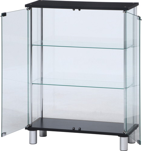 フィギュアケース 大型 ガラス展示棚三段幅広黒色フィギュア収納