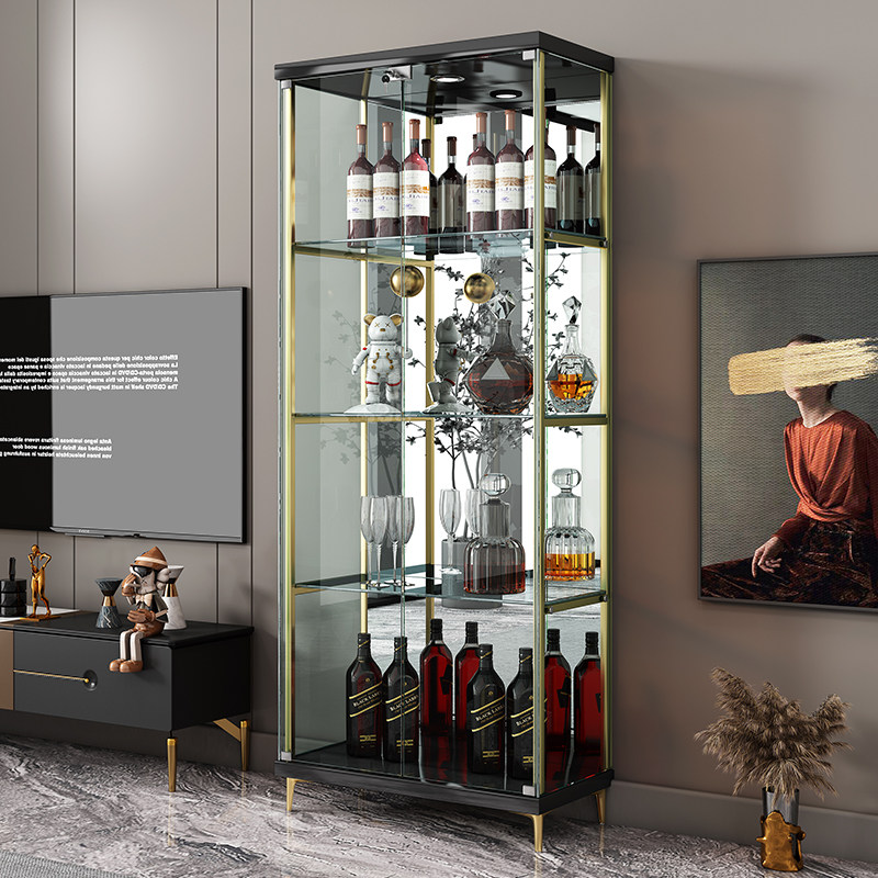 フィギュアケース 高級感漂う四段式照明付き大型ガラス展示棚