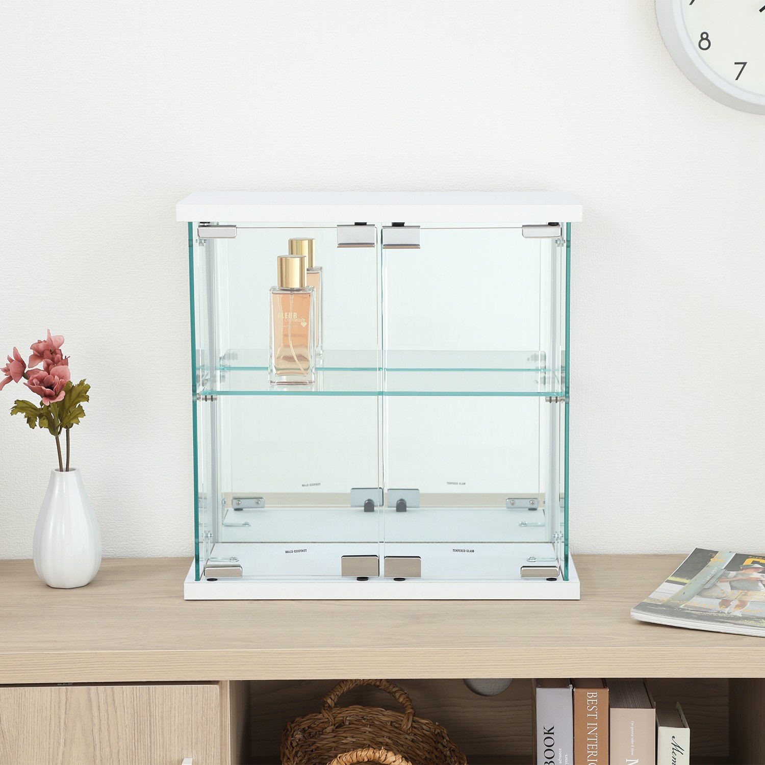 フィギュアケース 大型卓上ガラスフィギュアケース 白台座二段式