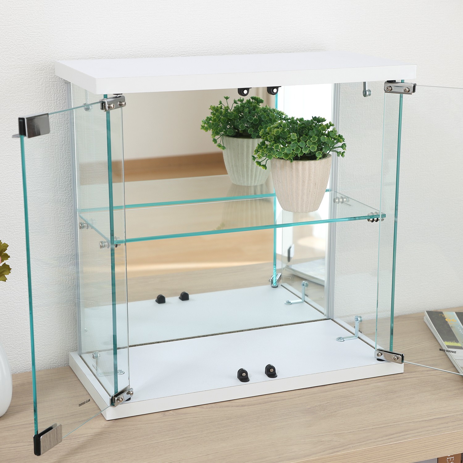 フィギュアケース 大型卓上ガラスフィギュアケース 白台座二段式