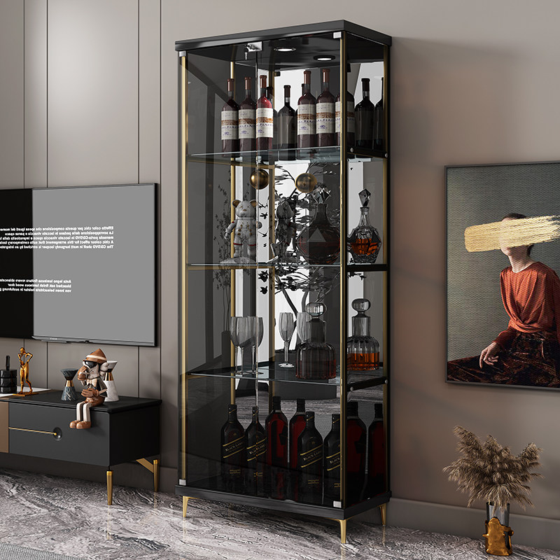 フィギュアケース 高級感漂う四段式照明付き大型ガラス展示棚