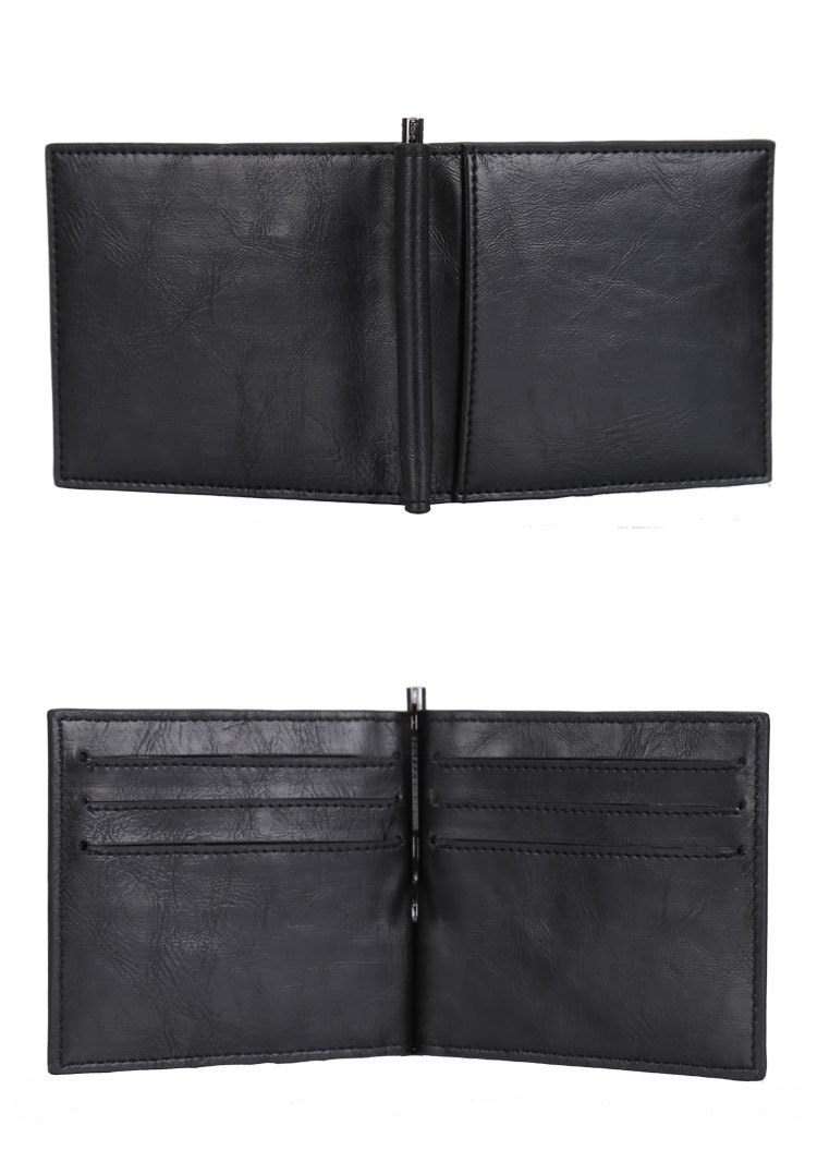 マネークリップ 薄型本革二つ折りマネークリップ付き札入れ