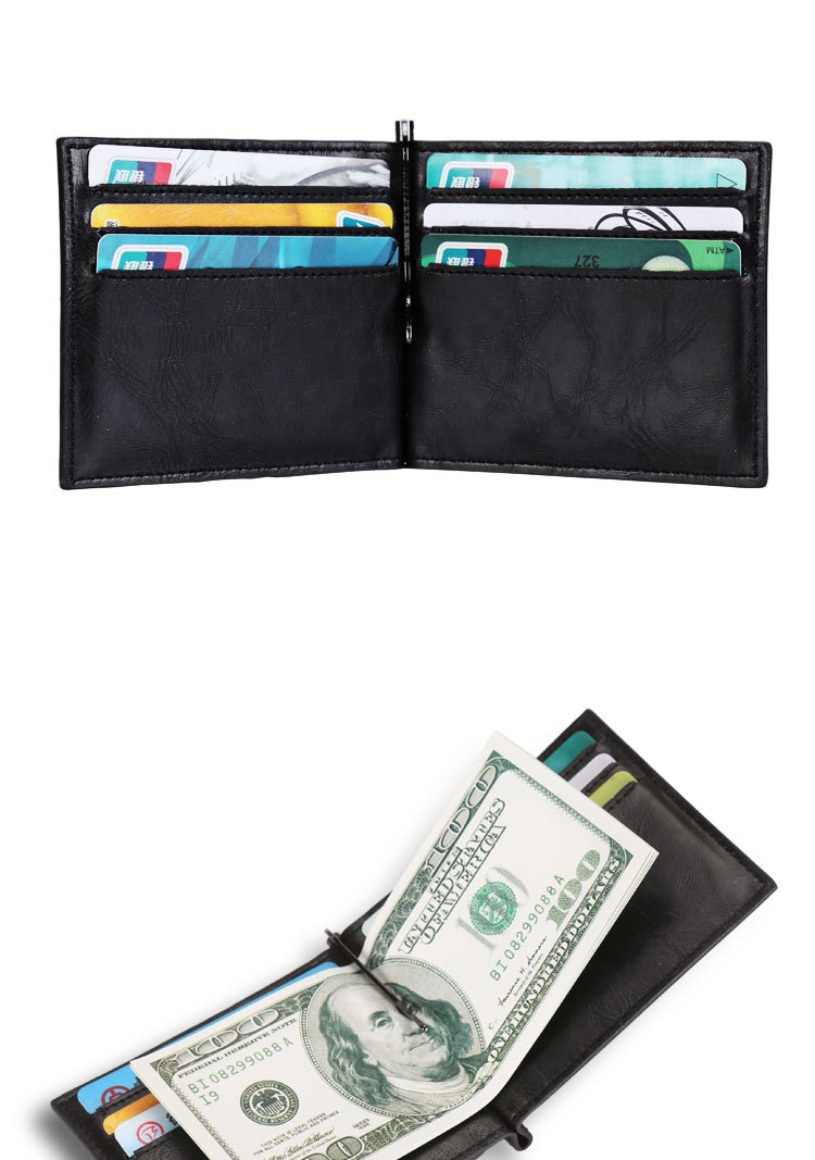 マネークリップ 薄型本革二つ折りマネークリップ付き札入れ