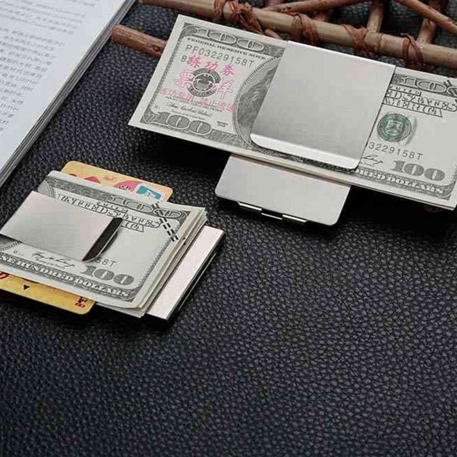 マネークリップ 金属製薄型札挟みカードケース付き二つ折り財布