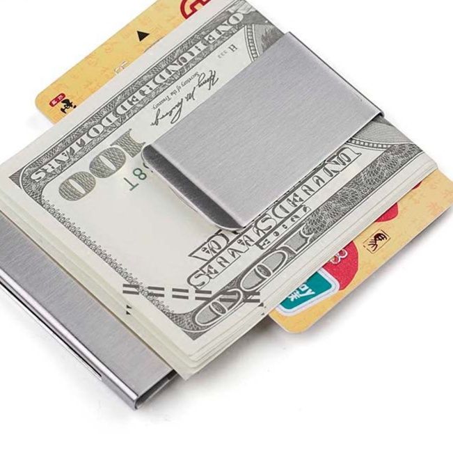 マネークリップ 金属製薄型札挟みカードケース付き二つ折り財布