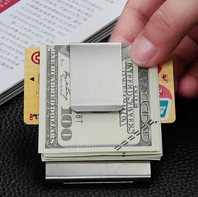 マネークリップ 金属製薄型札挟みカードケース付き二つ折り財布