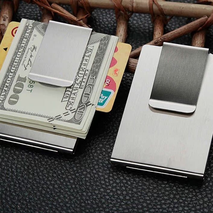 マネークリップ 金属製薄型札挟みカードケース付き二つ折り財布