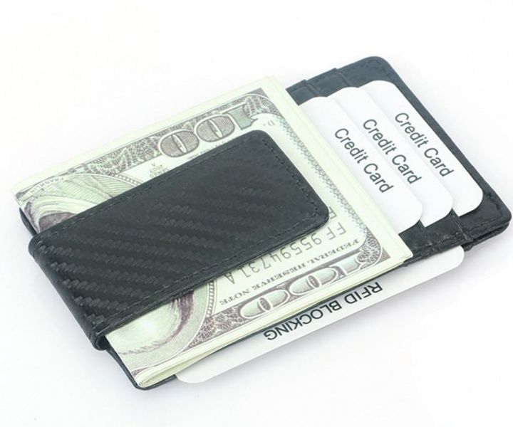 マネークリップ カーボン調カードケース付きマネークリップ財布