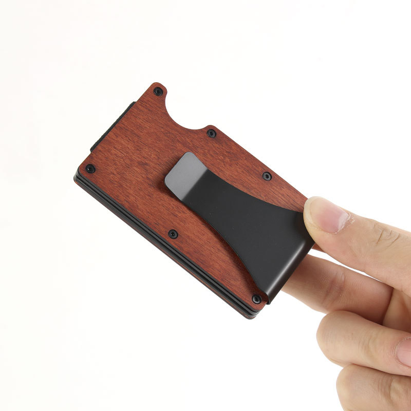 マネークリップ 木製フレーム金属クリップ式薄型財布