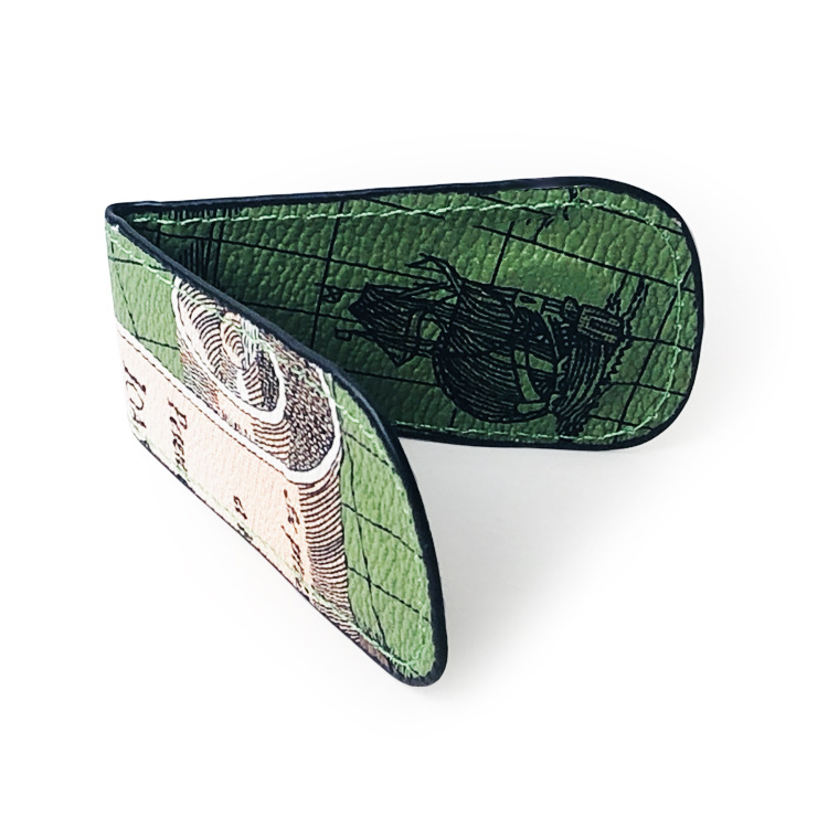 マネークリップ アンティーク地図柄薄型マネークリップ カードケース付き