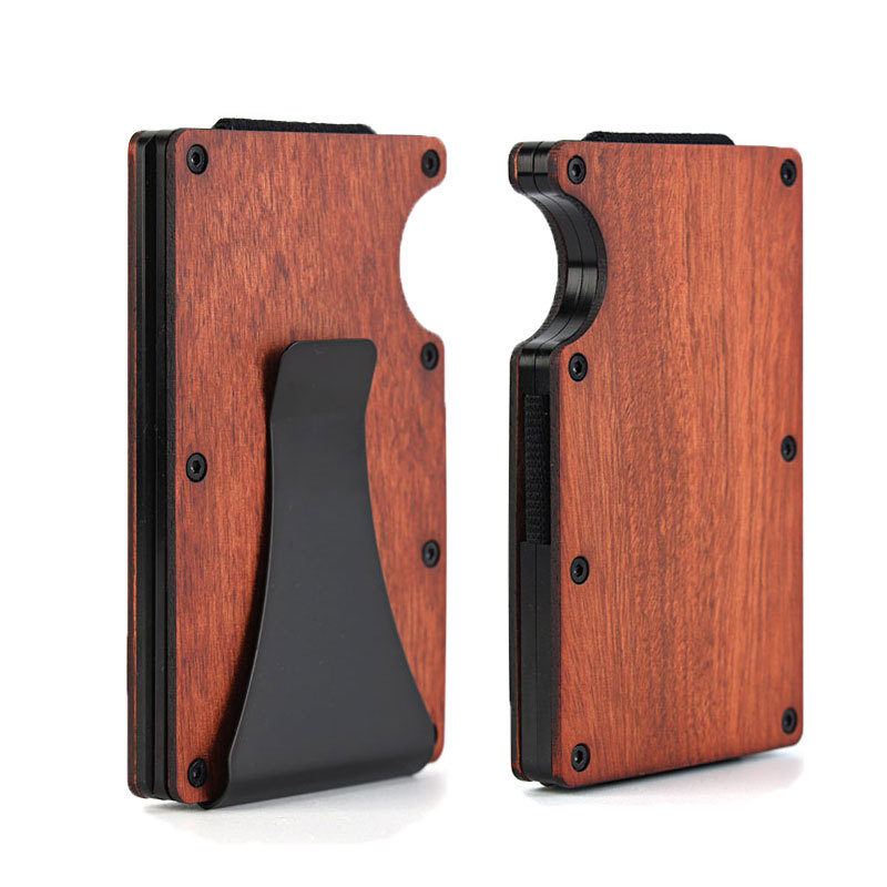 マネークリップ 木製フレーム金属クリップ式薄型財布