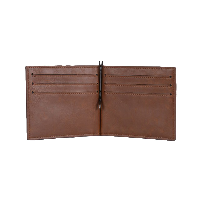 マネークリップ 薄型本革二つ折りマネークリップ付き札入れ