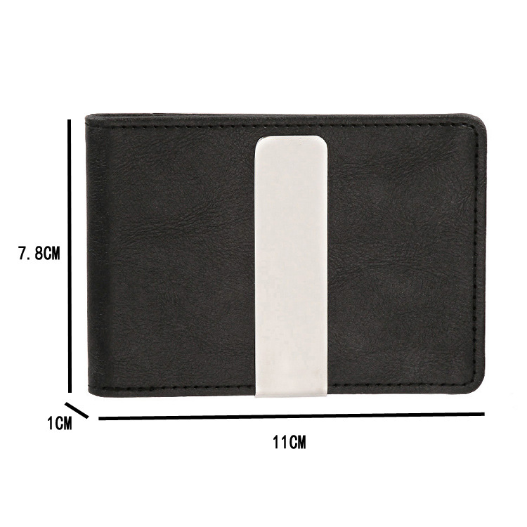 マネークリップ 本革二つ折り金属挟み付き薄型財布