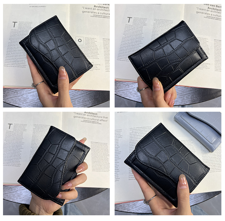 マネークリップ 型押しレザー二つ折りマネークリップ