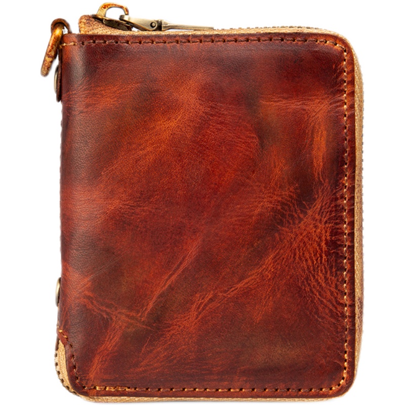 マネークリップ 職人手縫い本革製マネークリップ小銭入れ付き財布