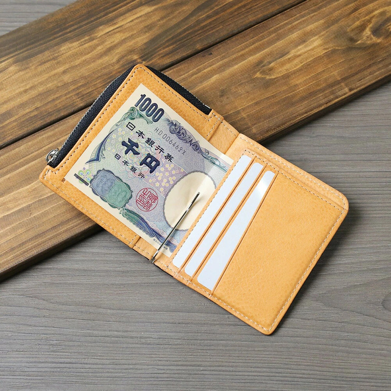 マネークリップ 本革カードケース付きマネークリップ二つ折り財布
