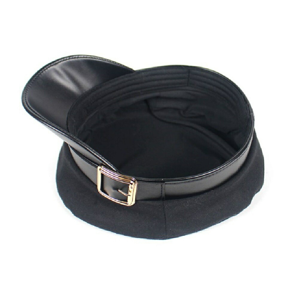 レトロ風ベルト付きキャスケット帽子黒色ゴシック調