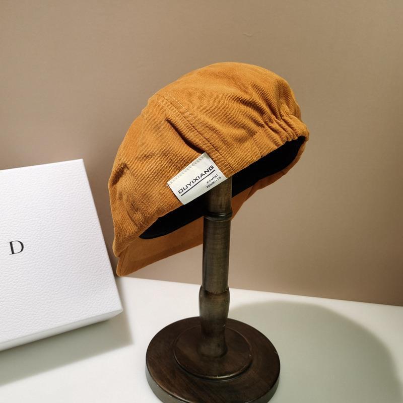 秋冬新作 小顔効果キャスケット 無地シンプル つば付き帽子