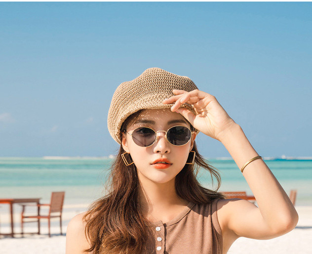 透かし編み麦わらキャスケット 春夏 通勤 旅行 女性用