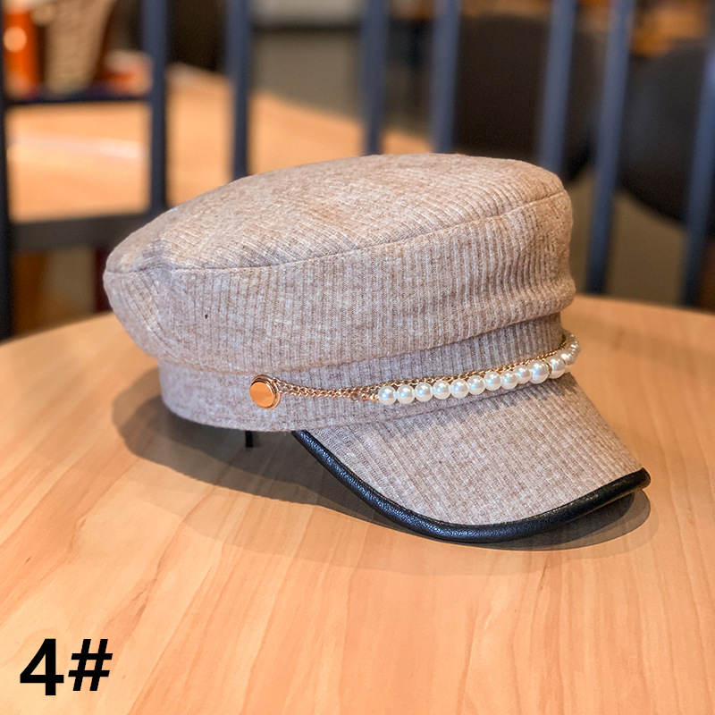 コーデュロイキャスケット レディース小顔効果パール装飾マリンキャップ