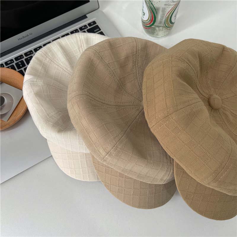 女性用格子模様キャスケット軽量紫外線対策帽子