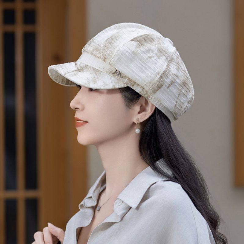 キャスケット 風合い織り柄リネンキャスケット