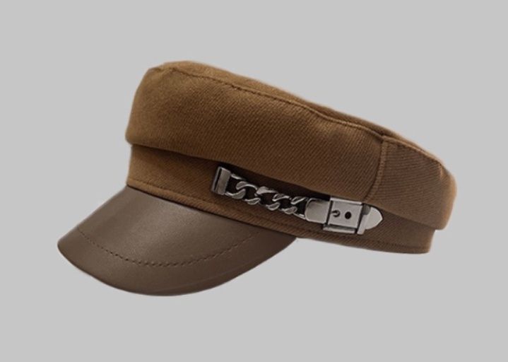 レディース キャスケット 合成レザー つば付き帽子