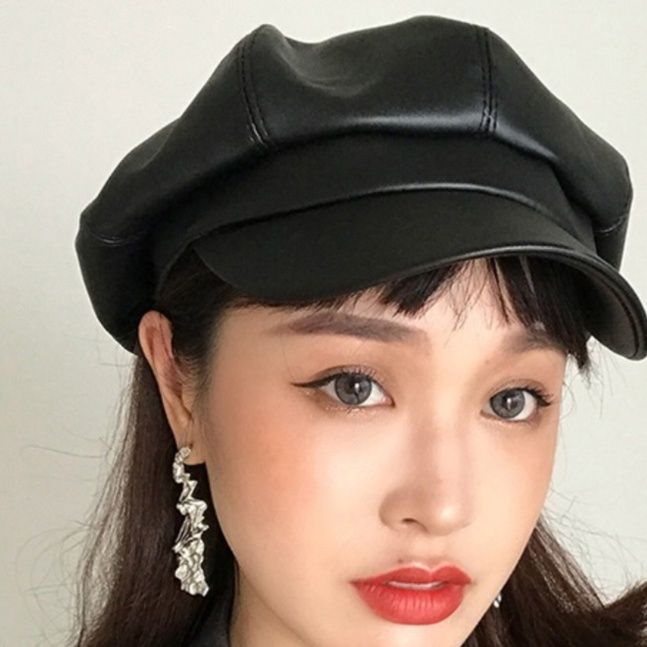 合皮キャスケット レディース マリン風帽子 レザー