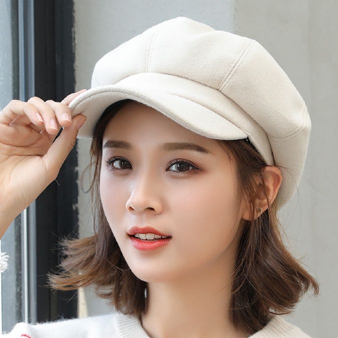 ベレー風ウールボリュームキャスケット調節紐付き