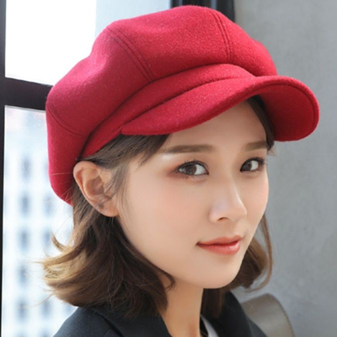 ベレー風ウールボリュームキャスケット調節紐付き