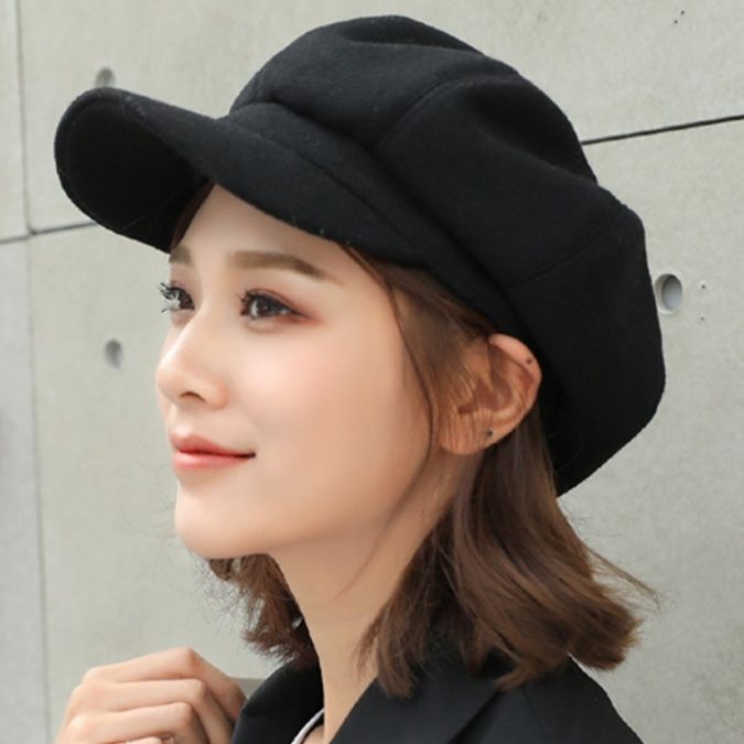 ベレー風ウールボリュームキャスケット調節紐付き