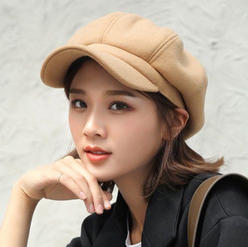 ベレー風ウールボリュームキャスケット調節紐付き