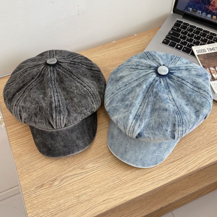 八角形デニム生地キャスケット帽子