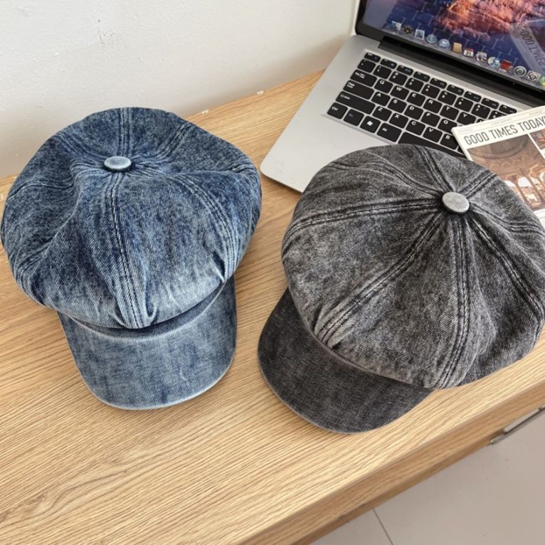 八角形デニム生地キャスケット帽子