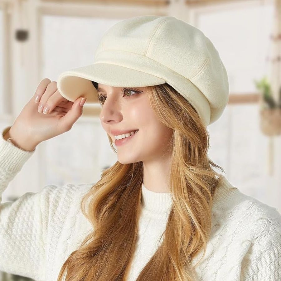 キャスケット 上品なつば付きウールキャスケット八角帽