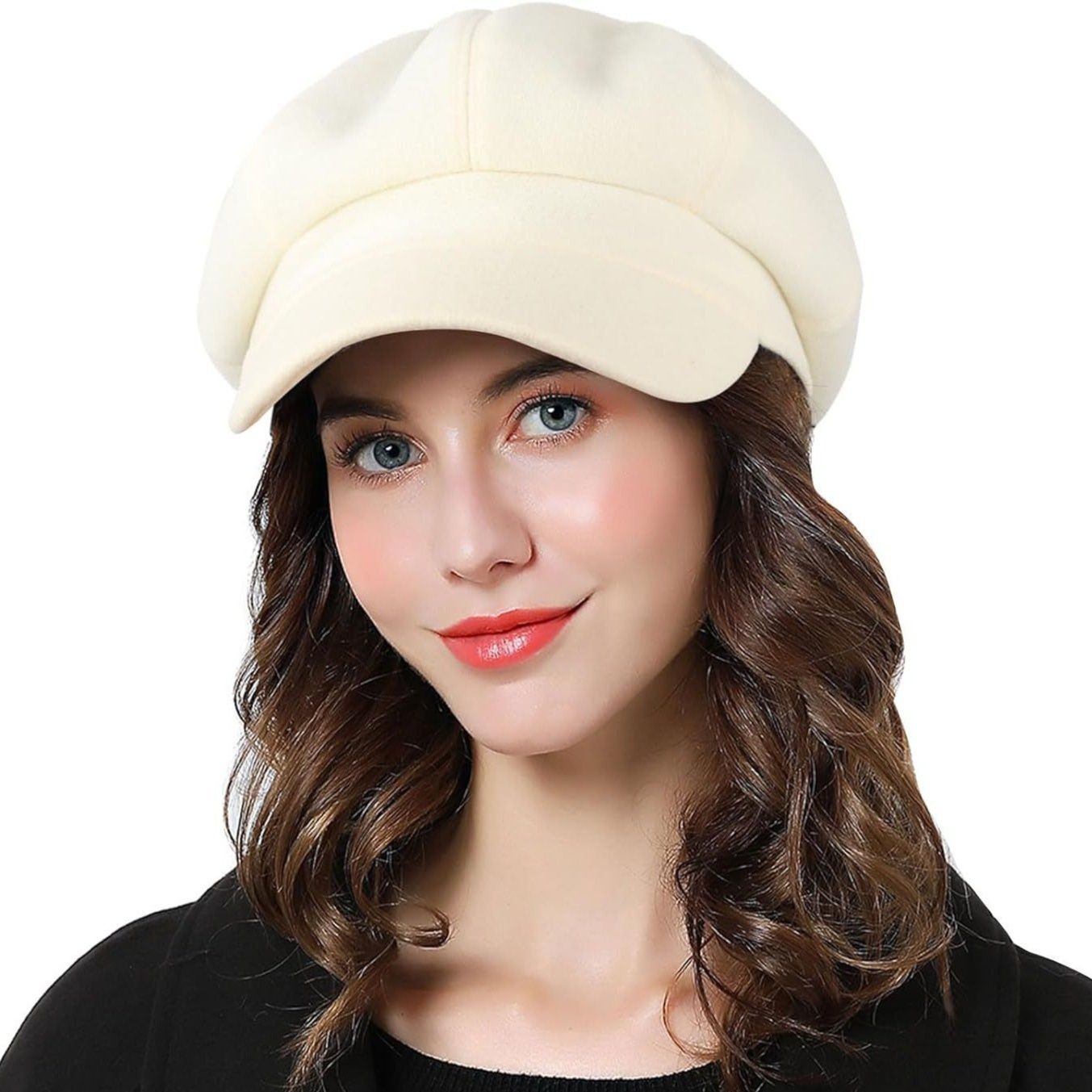 キャスケット 上品なつば付きウールキャスケット八角帽