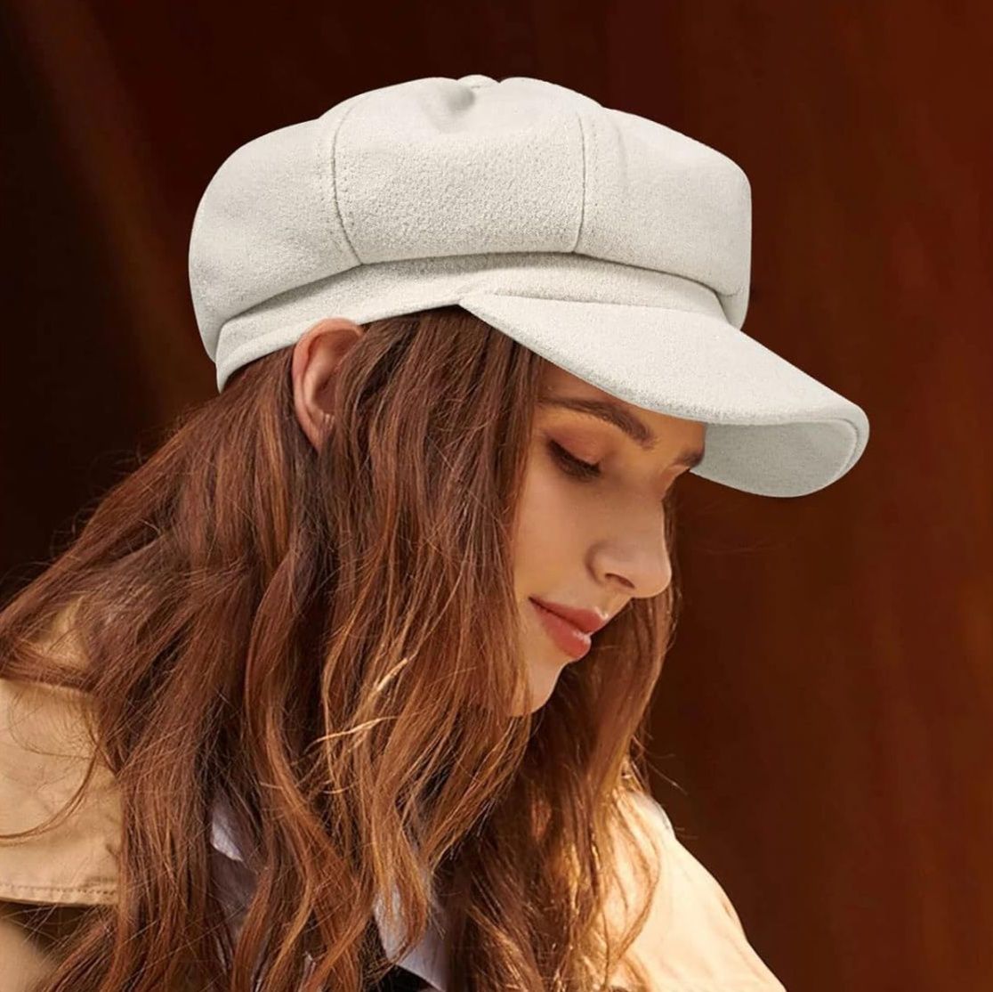 キャスケット 上品なつば付きウールキャスケット八角帽