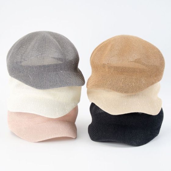 ナチュラル編み目が涼しげな麦わらキャスケット