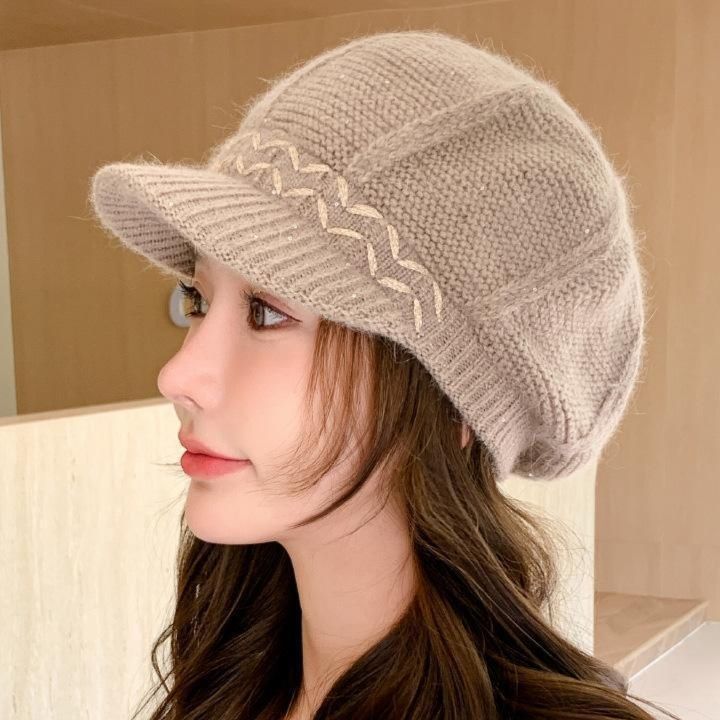 波模様編み込みデザインニットキャスケット帽