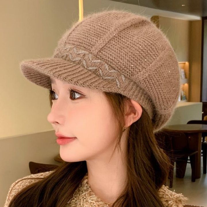 波模様編み込みデザインニットキャスケット帽