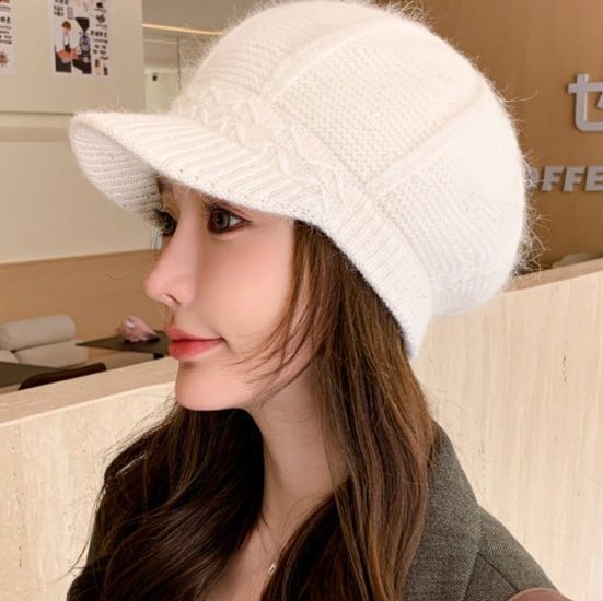 波模様編み込みデザインニットキャスケット帽