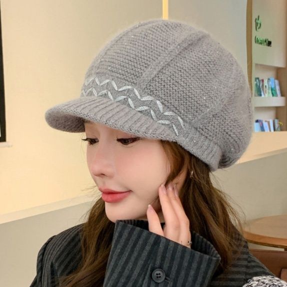 波模様編み込みデザインニットキャスケット帽