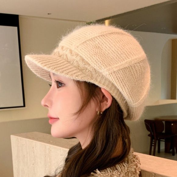 波模様編み込みデザインニットキャスケット帽