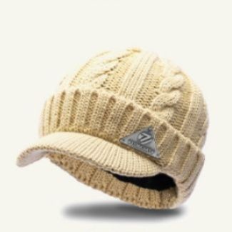 ウール混ケーブル編みつば付きニットキャスケット