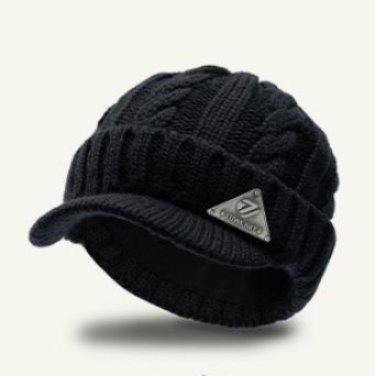 ウール混ケーブル編みつば付きニットキャスケット