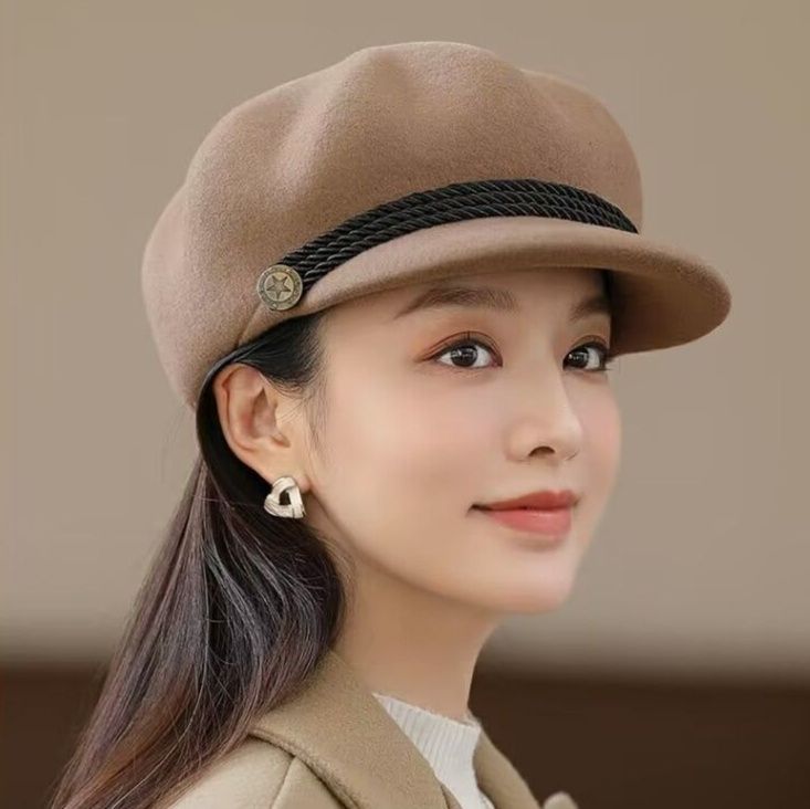 キャスケット 金具装飾付きウールキャスケット帽子