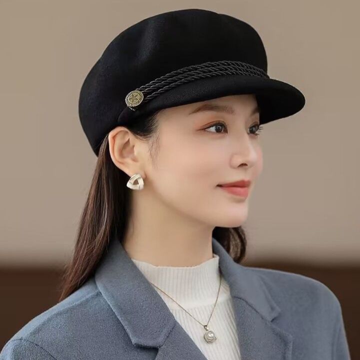 キャスケット 金具装飾付きウールキャスケット帽子