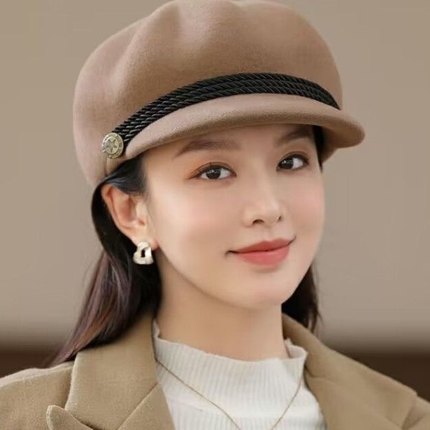 キャスケット 金具装飾付きウールキャスケット帽子