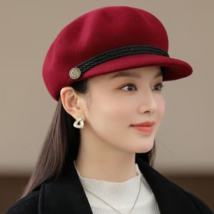 キャスケット 金具装飾付きウールキャスケット帽子
