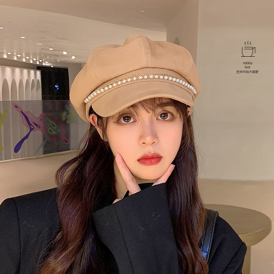 韓国風 パール装飾 マリンキャップ キャスケット 小顔効果 レディース
